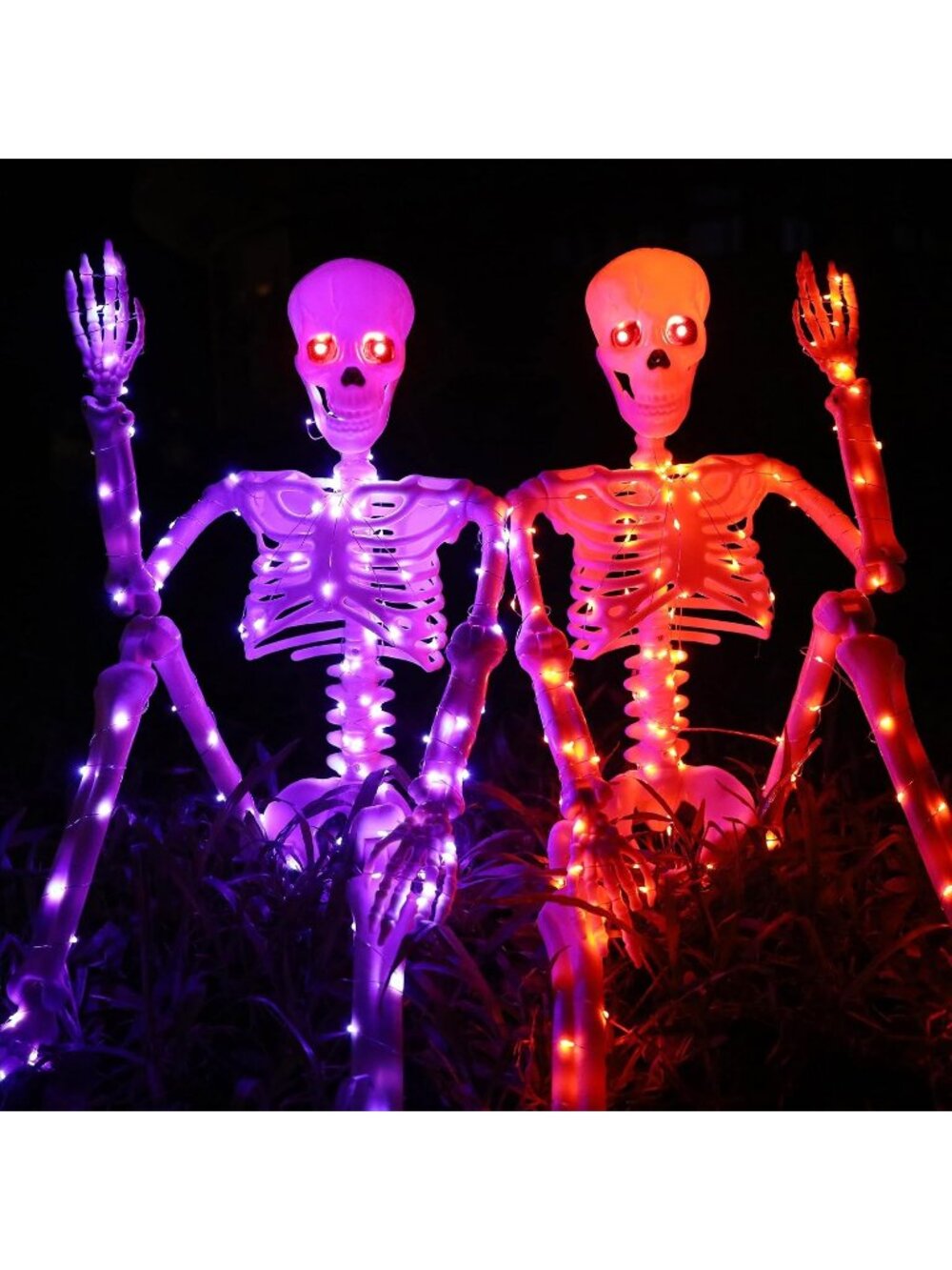 2 PCS Halloween Decorations Purple Orange Skeletons 36" (90cm) Light Up Skeleton